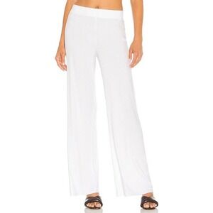 Enza Costa Pants Women Small White Ribbed Knit Wide Leg Pull On Casual